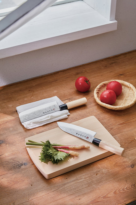 <濃州孫六作>梨地三徳・葉切和包丁セット