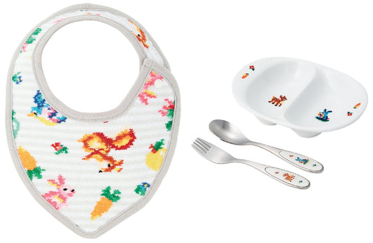 Feiler Tip Top Forest bib, cutlery and baby plate set (silver grey)