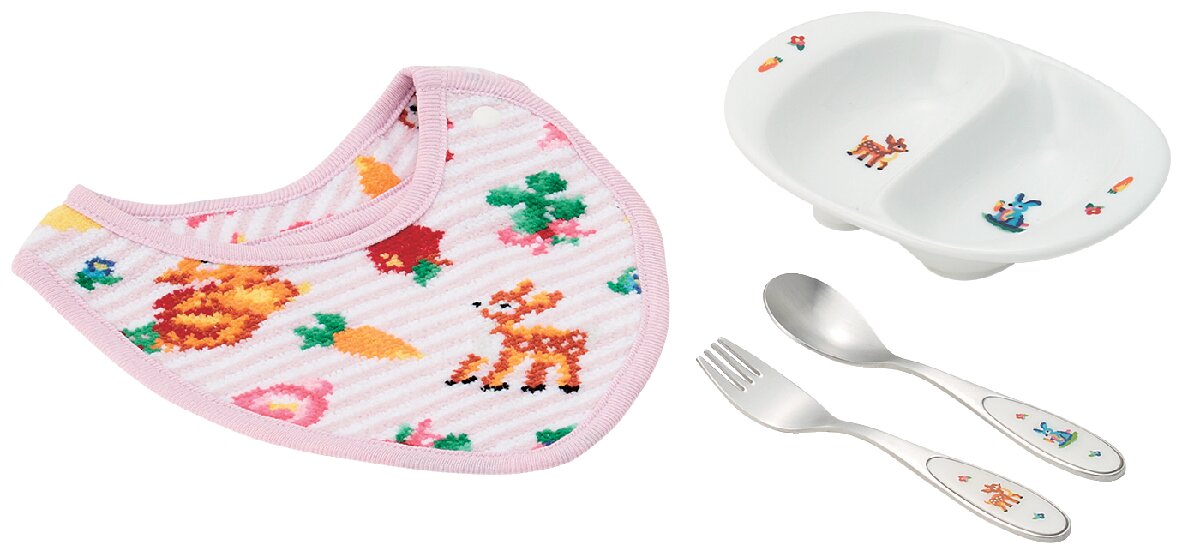 Feiler Tip Top Forest bib, cutlery and baby plate set (pale purple)