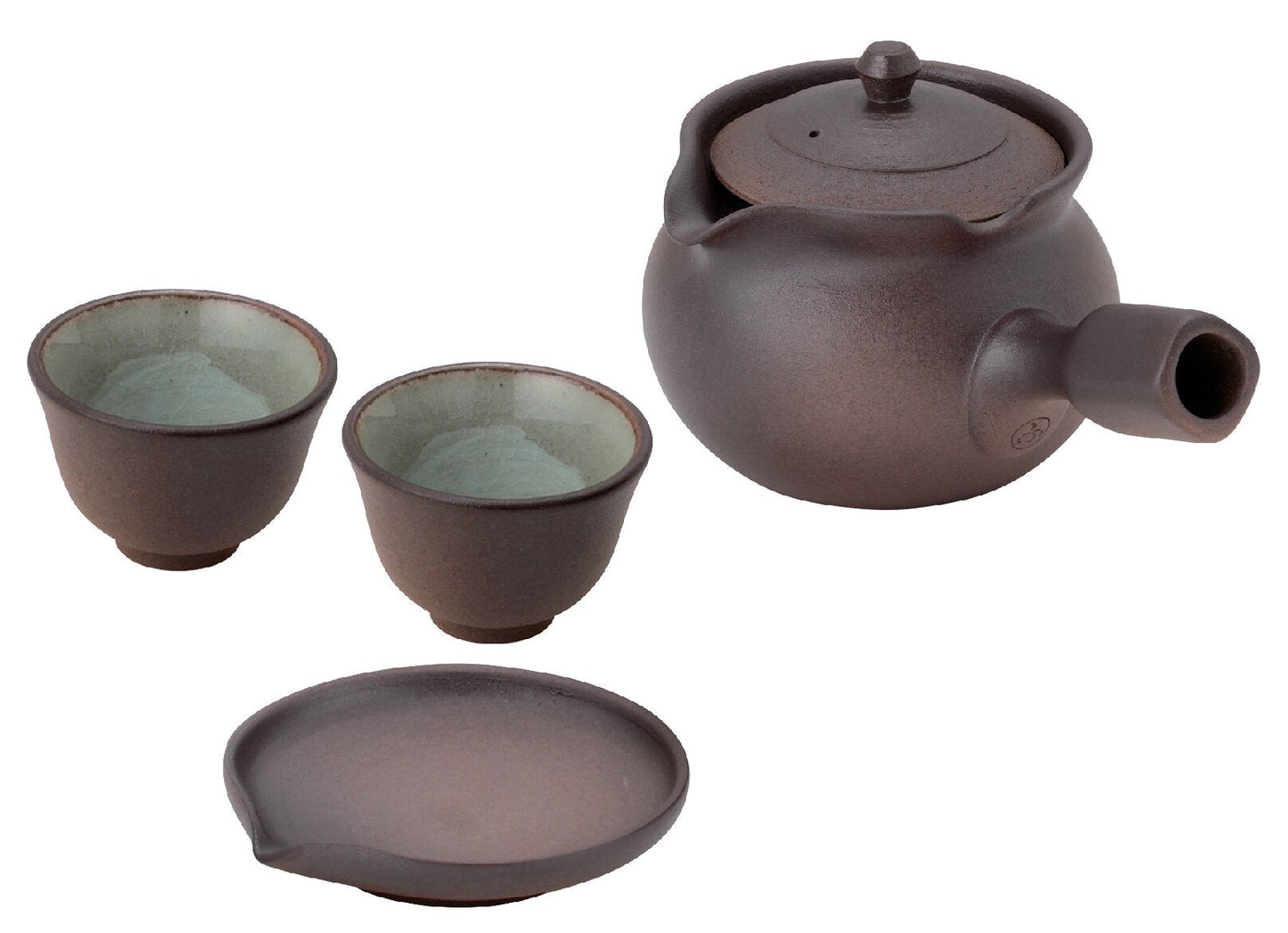 Yakishime tea set, small, with lid and tray